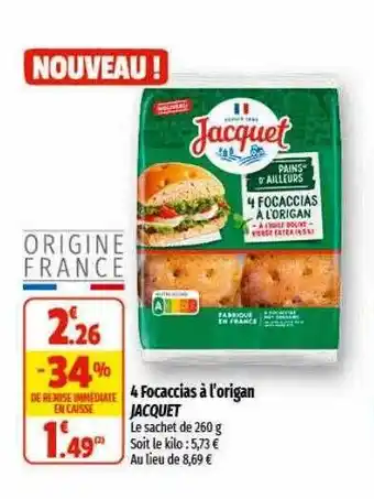 Coccinelle Express 4 focaccias à l'origan jacquet offre