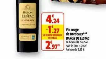 Coccinelle Express Vin rouge de bordeaux baron de lestac offre