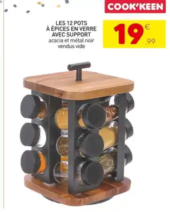 Stokomani Cook'keen les 12 pots à épices en verre avec support offre