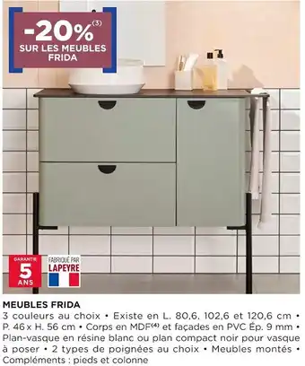 Lapeyre -20% sur les meubles frida offre