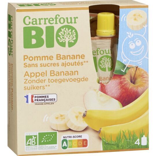 Promo Carrefour bio compote pomme banane s/sucres ajoutés chez Carrefour