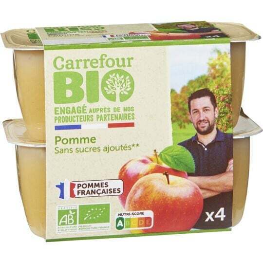 Promo Carrefour bio compotes pommes s/sucres ajoutés chez Carrefour