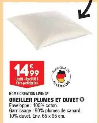 ALDI Oreiller plumes et duvet home création living offre