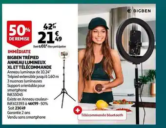 Auchan Bigben trépied anneau lumineux xl et télécommande offre
