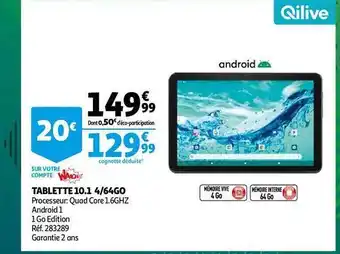 Auchan Tablette 10.1 4-64go qilive offre