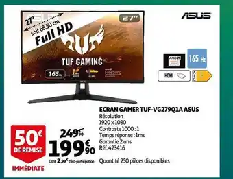 Auchan Écran gamer tuf-vg279q1a asus offre