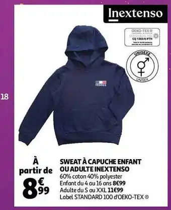Auchan Sweat à capuche enfant ou adulte inextenso offre