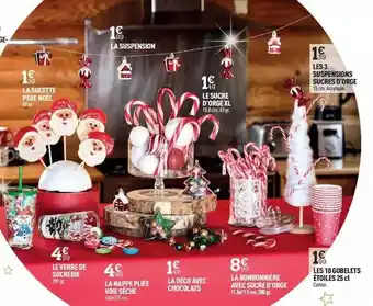 Centrakor La sucette père noël, la suspension, le sucre d'orge xl, les 3 suspensions sucres d'orge, le verre de sucrerie, la nappe plié offre