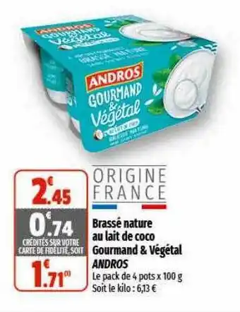 Coccinelle Express Brassé nature au lait de coco gourmand & végétal andros offre