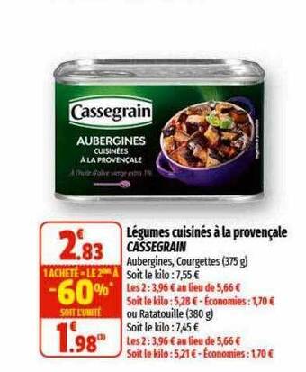 Coccinelle Supermarché Légumes cuisinés à la provençale cassegrain offre