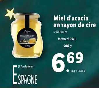 Lidl Miel d'acacia en rayon de cire offre