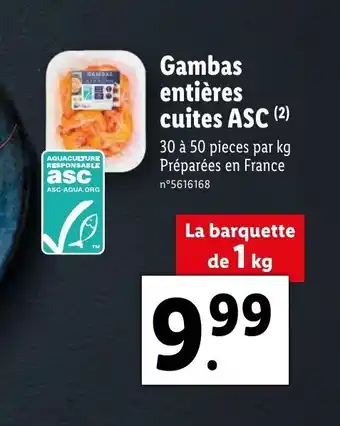 Lidl Gambas entières cuites ASC offre