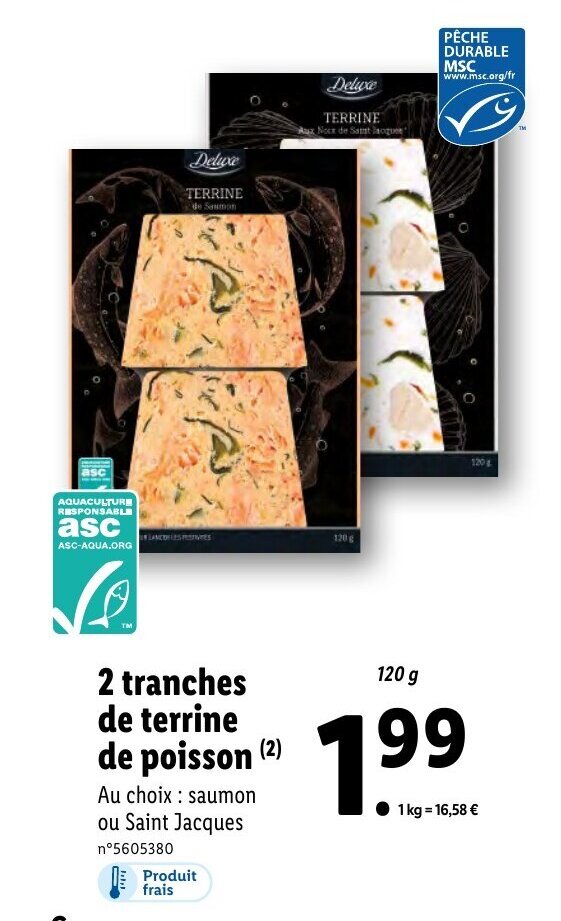 Promo 2 tranches de terrine de poisson chez Lidl