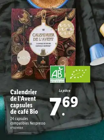 Lidl Calendrier de l'avent capsules de café bio offre