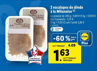 Lidl 2 escalopes de dinde à la milanaise offre
