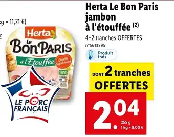 Lidl Herta le bon paris jambon à l'étouffée offre