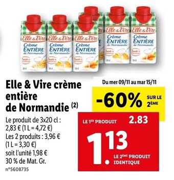 Lidl Elle & vire crème entière de normandie offre
