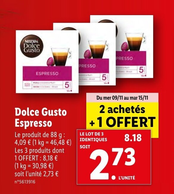 Promo Dolce gusto espresso chez Lidl