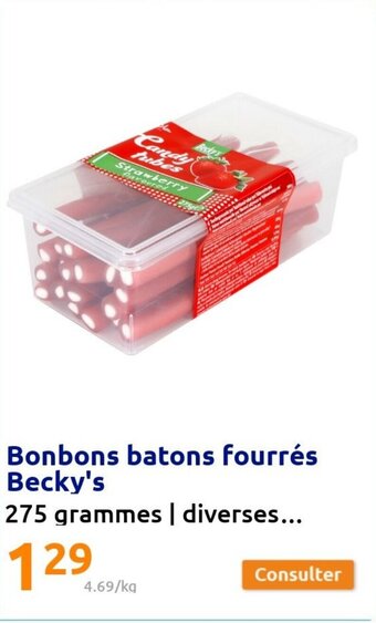 Action Bonbons batons fourrès becky's offre