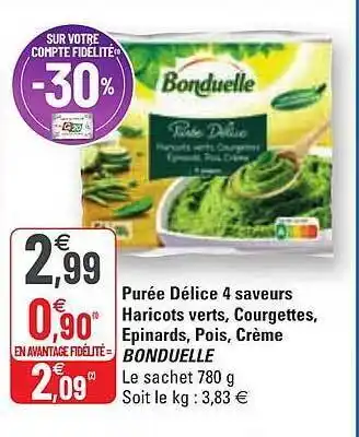 G20 Purée délice 4 saveurs haricots verts, courgettes, épinards, pois, crème bonduelle offre