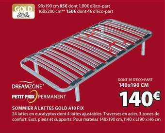 JYSK Dreamzone sommier à lattes gold a10 fix offre