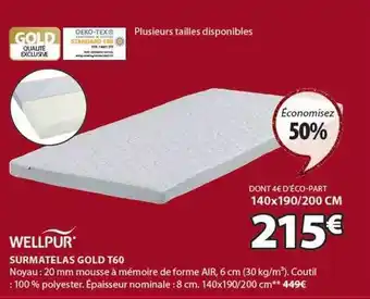 JYSK Wellpur surmatelas gold t60 offre