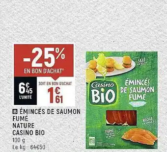 Spar Émincés de saumon fumé nature casino bio offre