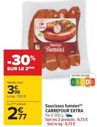 Carrefour Carrefour extra saucisses fumées offre