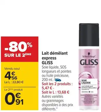 Carrefour Schwarzkopf lait démêlant express offre