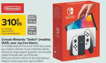 Carrefour Nintendo console nintendo "switch" (modèle) oled, avec joy-con blancs offre