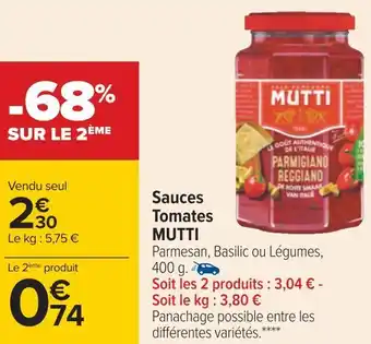 Carrefour Mutti sauces tomates offre