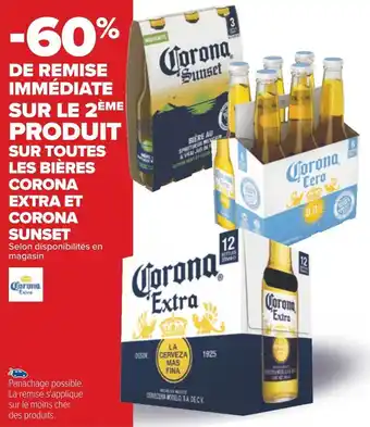Carrefour Corona -60% de remise immédiate sur le 2ème produit sur toutes les bières corona extra et corona sunset offre