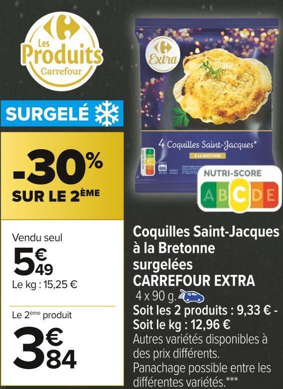 Promo Carrefour extra coquilles saintjacques à la bretonne surgelées