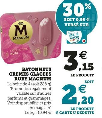 Super U BATONNETS CREMES GLACEES RUBY offre
