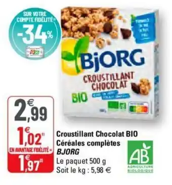 G20 Croustillant Chocolat bio céréales complètes offre