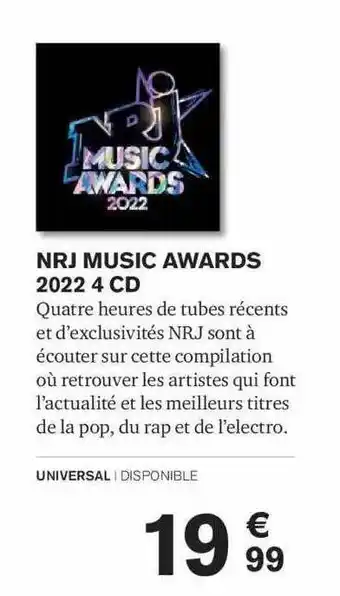 Carrefour Nrj music awards 2022 4 cd offre