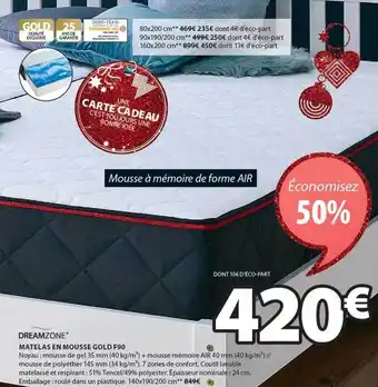 JYSK Dreamzone matelas en mousse gold f90 offre