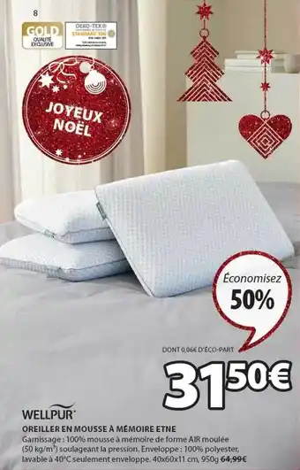JYSK Wellpur oreiller en mousse à mémoire etne offre