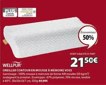 JYSK Wellpur oreiller contour en mousse à mémoire voss offre