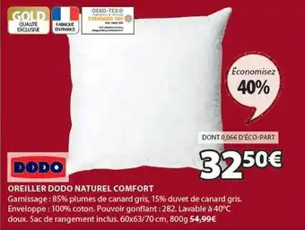 JYSK Oreiller dodo naturel comfort offre