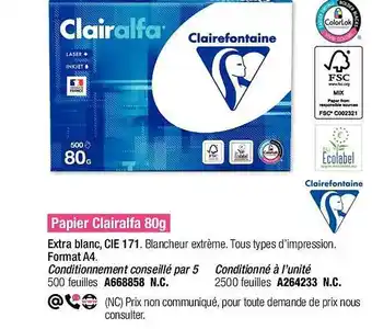 Plein ciel Papier clairalfa 80 g clairefontaine offre