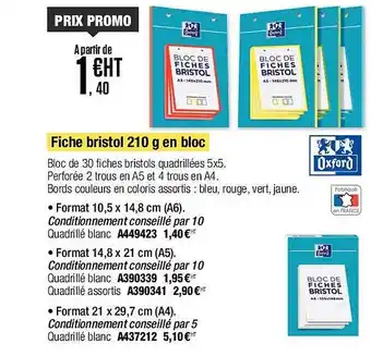 Plein ciel Fiche bristol 210 g en bloc oxford offre