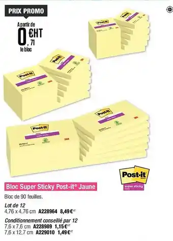 Plein ciel Bloc super sticky post-it jaune offre