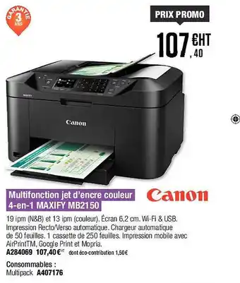 Plein ciel Multifonction jet d'encre couleur 4-en-1 maxify mb2150 canon offre