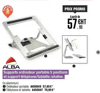 Plein ciel Supports ordinateur portable 5 positions et support téléphone-tablettte rotative alba offre