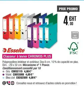 Plein ciel Classeur à levier chromos plus esselte offre