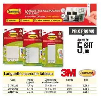 Plein ciel Languette accroche tableau 3m command offre