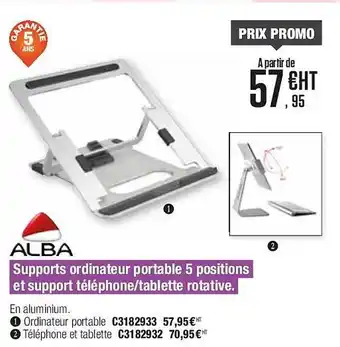Plein ciel Supports ordinateur portable 5 positions et support téléphone-tablette rotative alba offre