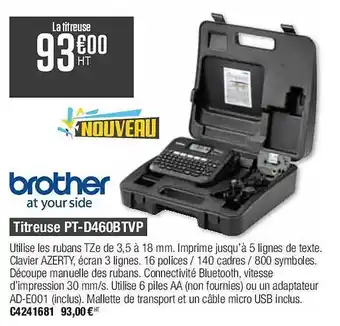 Plein ciel Titreuse pt-d460btvp brother at your side offre
