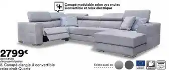 BUT Canapé d'angle u convertible relax droit quartz offre